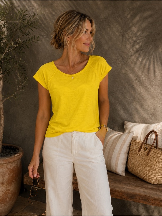 White House Black Market Tops - White House Black Market | Yellow Tee | Bright Lemon | Cotton Modal | M / L